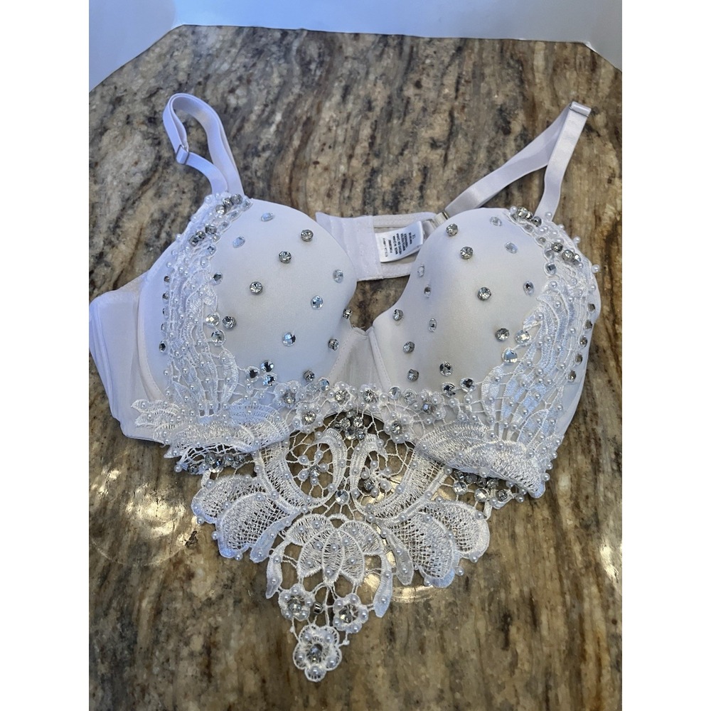 Julia By Love J White Sexy Bridal Rhinestone Bustier /bra Lace Size 36C/D Padded
